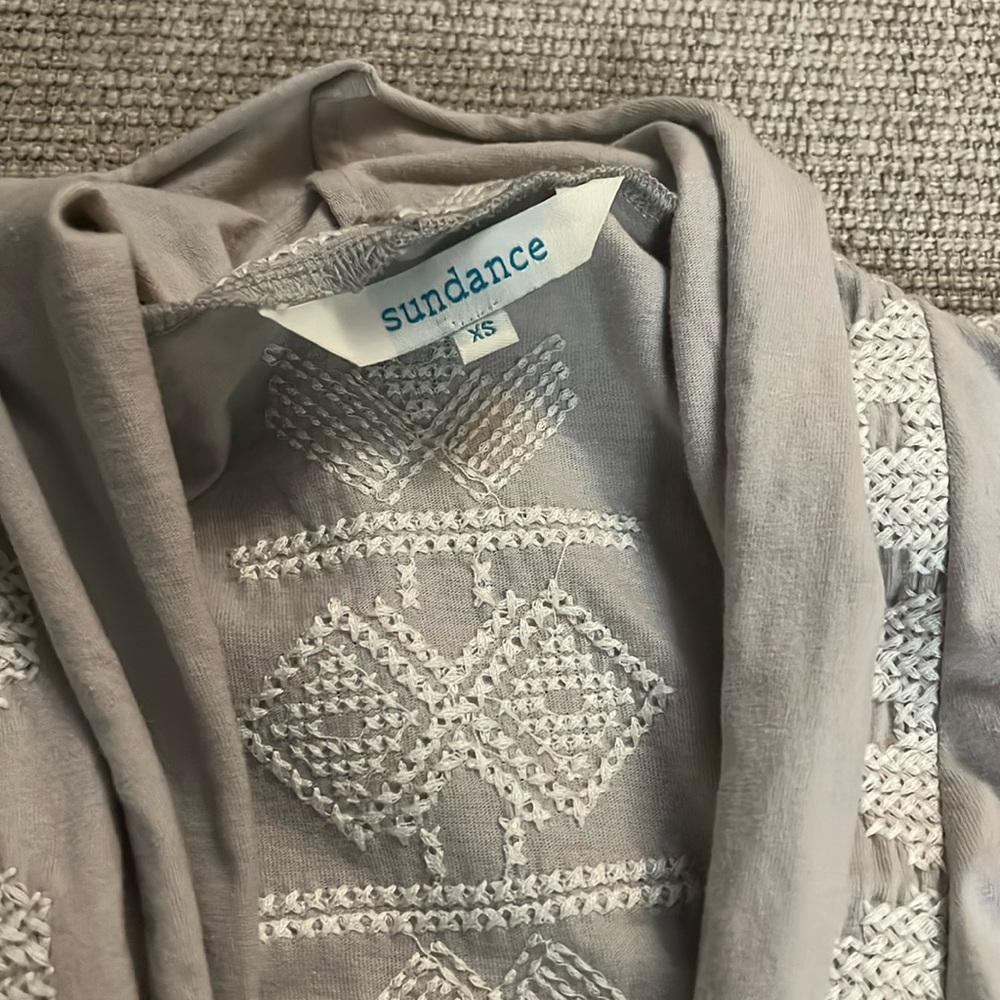 Sundance Light Gray Embroidered Open Cardigan